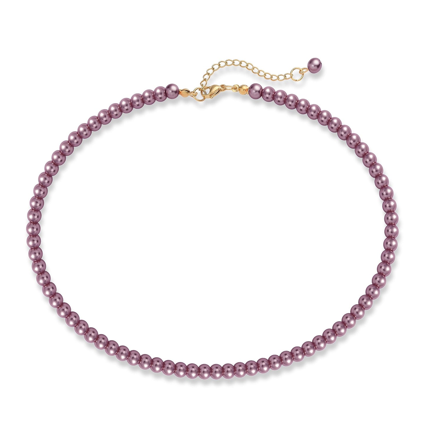 LAYWAF Imitation Pearl Necklaces for Women, Purple Fake Pearl Choker Necklace, 6MM Beaded Necklace, Costume Faux Pearl Jewelry, Wedding Mom Necklace