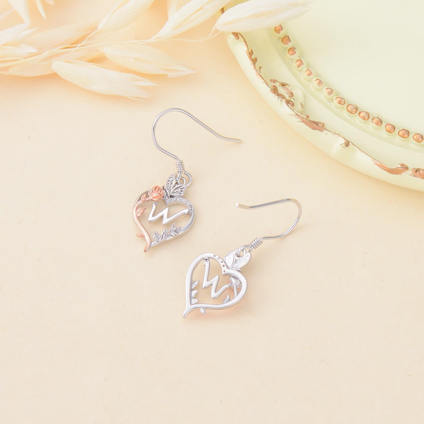 TOUPOP Rose Heart Initial Earrings Sterling Silver Butterfly Earring Initial W Letter Drop Dangle Earrings Jewelry Anniversary Birthday Mothers Day Gifts for Women Mom Wife Girlfriend Her