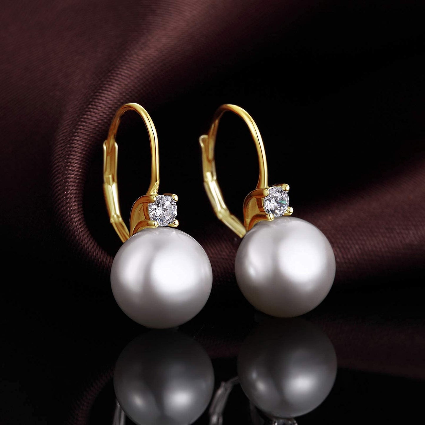 Jiahanzb Pearl Earrings Dangle for Women 925 Sterling Silver Cubic Zirconia Leverback Earring