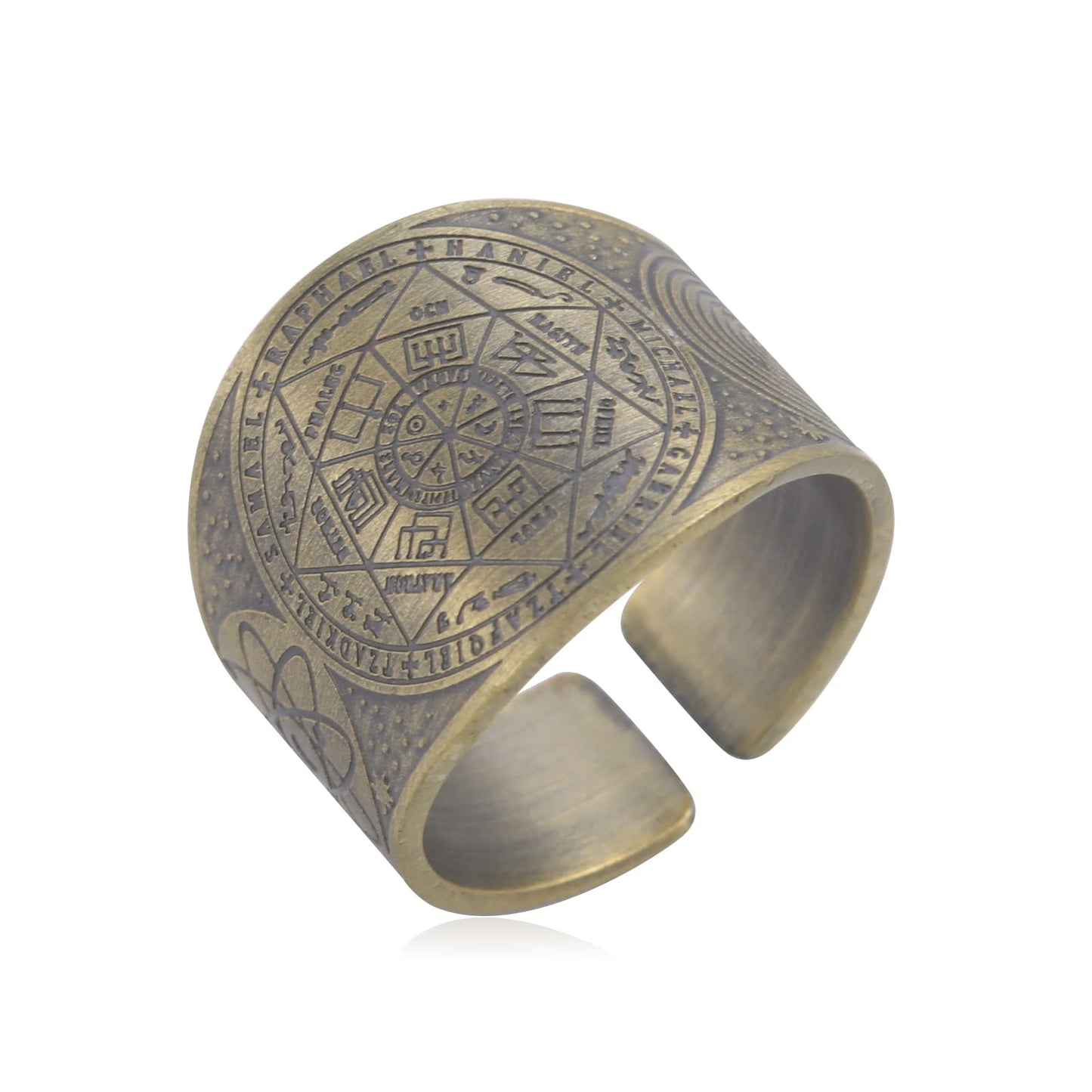 Amaxer Seven Archangels Ring for Men Copper The Seal Of Solomon Tetragrammaton Archangels Protection Ring Statement Band for Men Women (18mm-bronze)