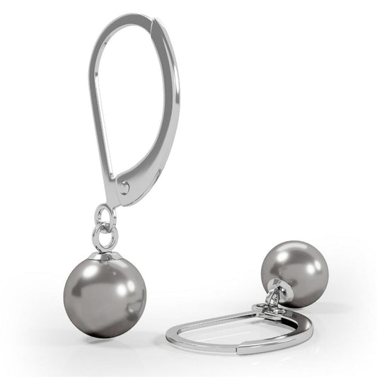 Lova Jewelry Pearl Drop Earrings Leverback Hoop Earrings for Women (Susteined Grey)