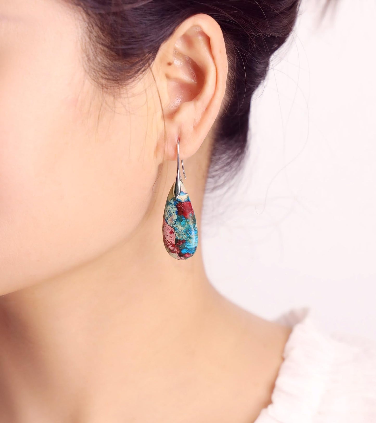 Lettarius Natural Crystal Healing Moon Stone Drop Earrings for Women Sea Sediment Rock Teardrop Birthstone Quartz Dangle Silver Plated Jewelry