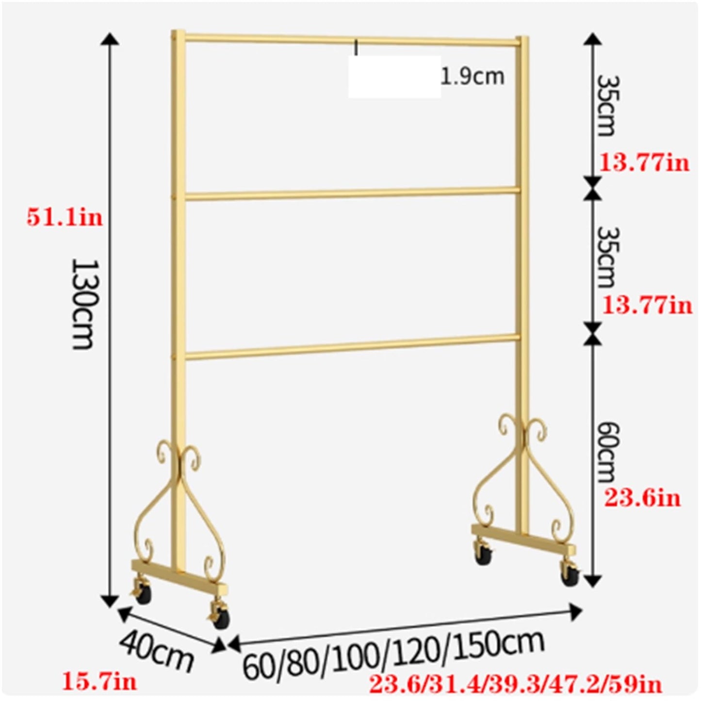 3 Tier Underwear Display Stand, Anti-Slip, Lingerie Bra Rack with Wheels, Metal, Retail Showshelves, Commercial Clothing Store Shelf, for Shorts,Hats, Sock(Gold,120 * 40 * 130cm)