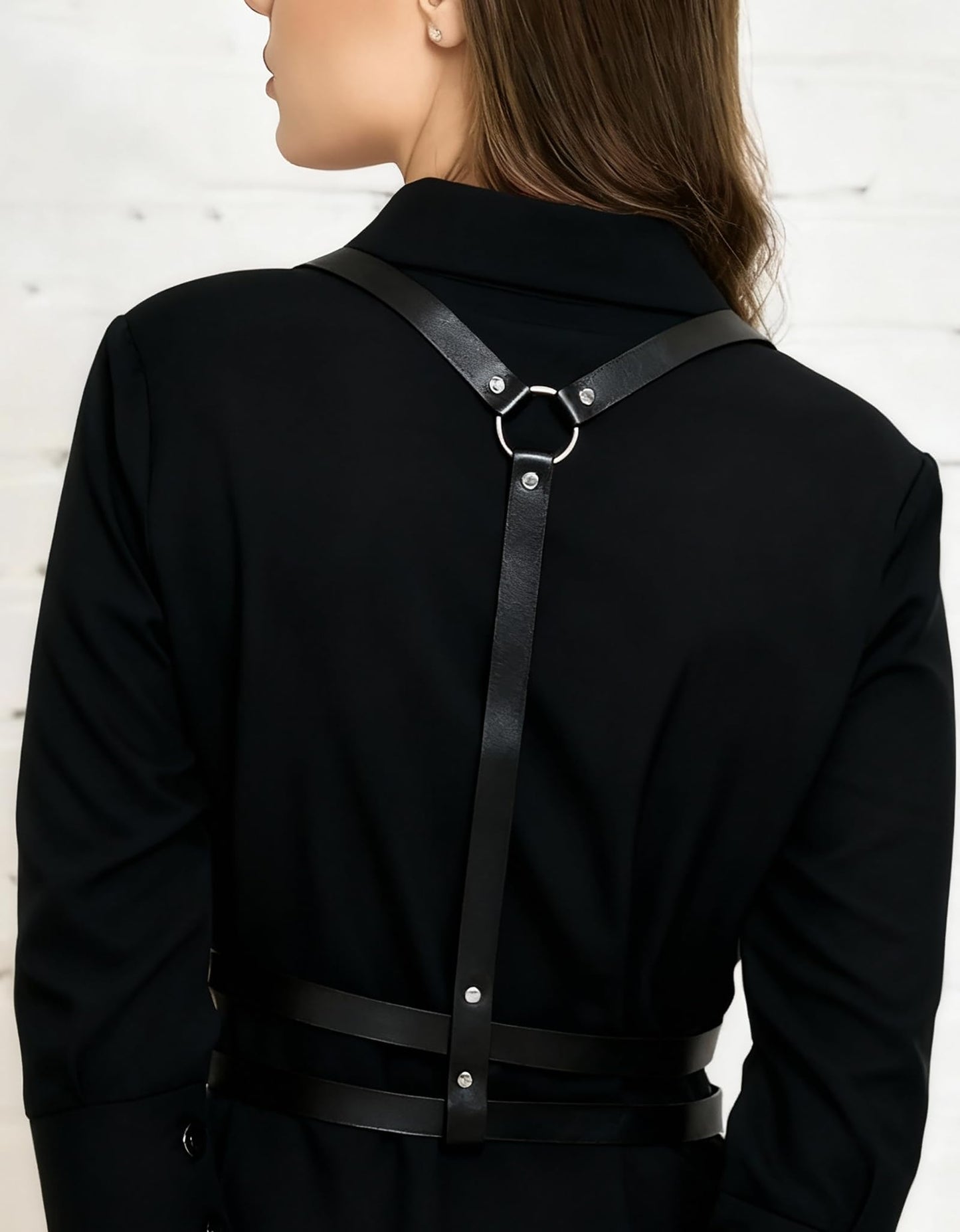 Women Adjustable Faux Leather Harness Belt Punk Fashion Waist Belt with Alloy Buckles Layered Outfit for Dresses Shirts Blazers Street(Waist 35.4-44.1in)