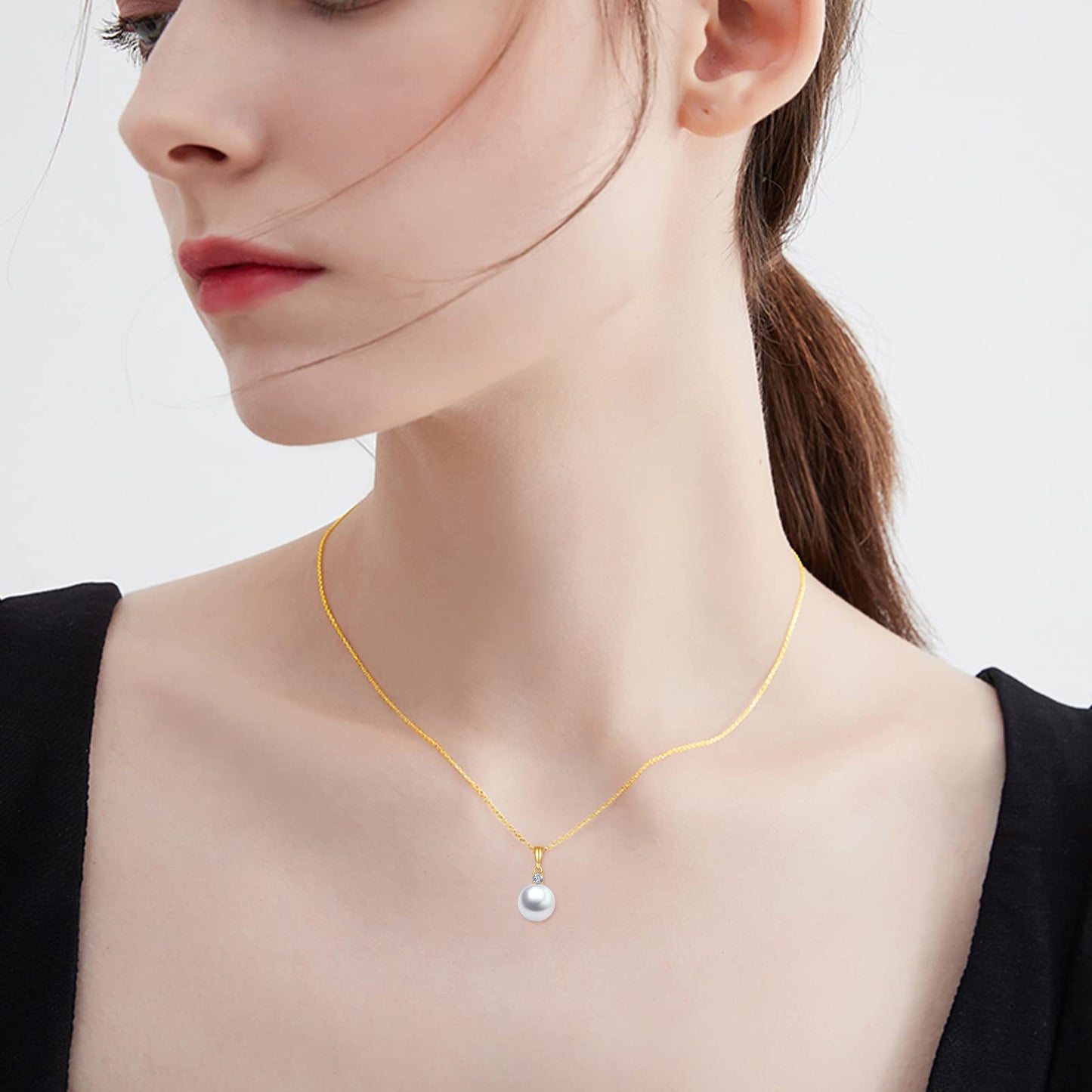 14K Gold Pearl Pendant Necklace for Women (Freshwater Cultured Pearl), Real Gold Present Jewelry Gifts for Wife Girlfriend Mother Mom, 16"-18" (1-yellow gold)