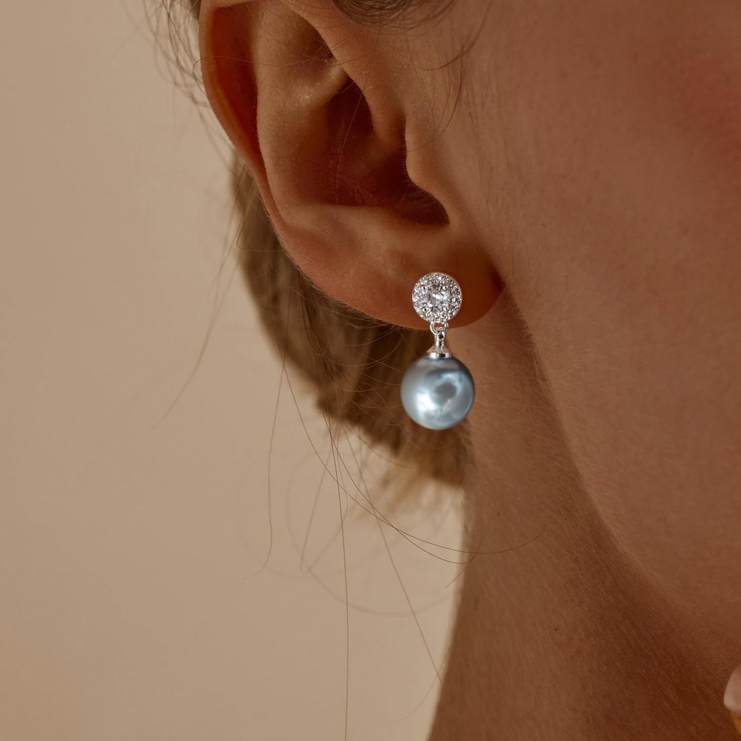 Elegant Imitation Diamond Pearl Drop Earrings Bride Bridesmiad Dangle Pearl Earrings for Women Wedding Party Everyday Wear (Grey)