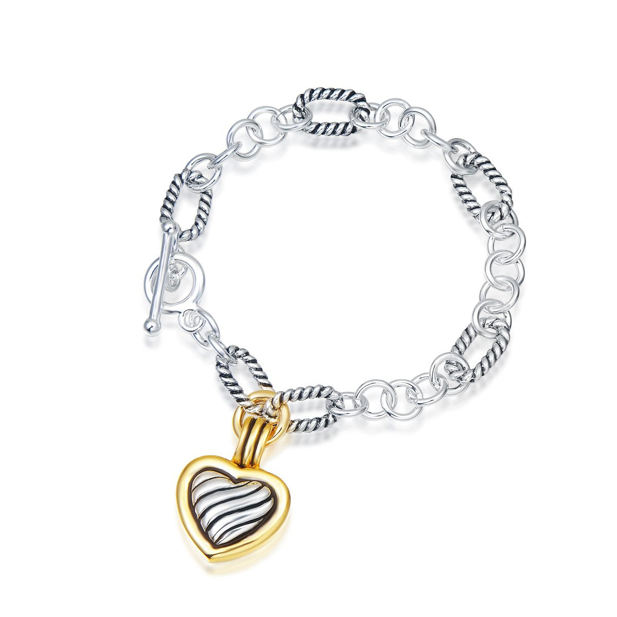 UNY JEWEL Twisted Cable Link Chain Bracelet Two Tone Heart Charm Women Jewelry Christmas Designer Inspired Fashion