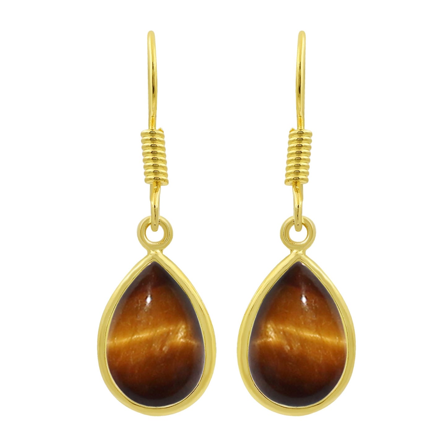 Natural Tiger Eye 14K Yellow Gold Plated Dangle Earrings for Women - November Birthstone Teardrop Shape Gemstone Handmade Earrings - Jewelry Gifts for Her Mom Wife Sister