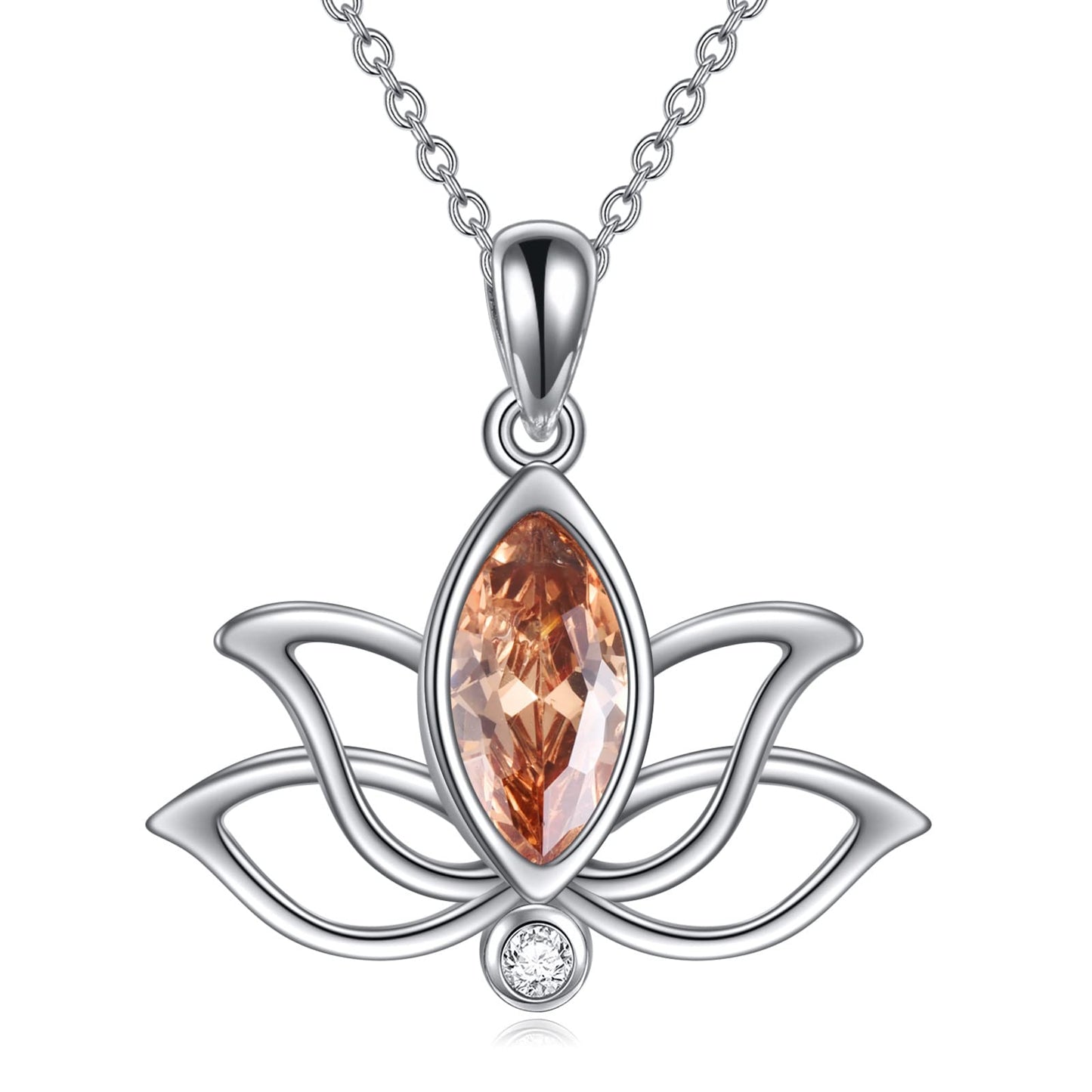 YFN Lotus Necklace Sterling Silver November Birthstone Pendant Genuine Orange Citrine Jewelry Gifts for Women (Nov)