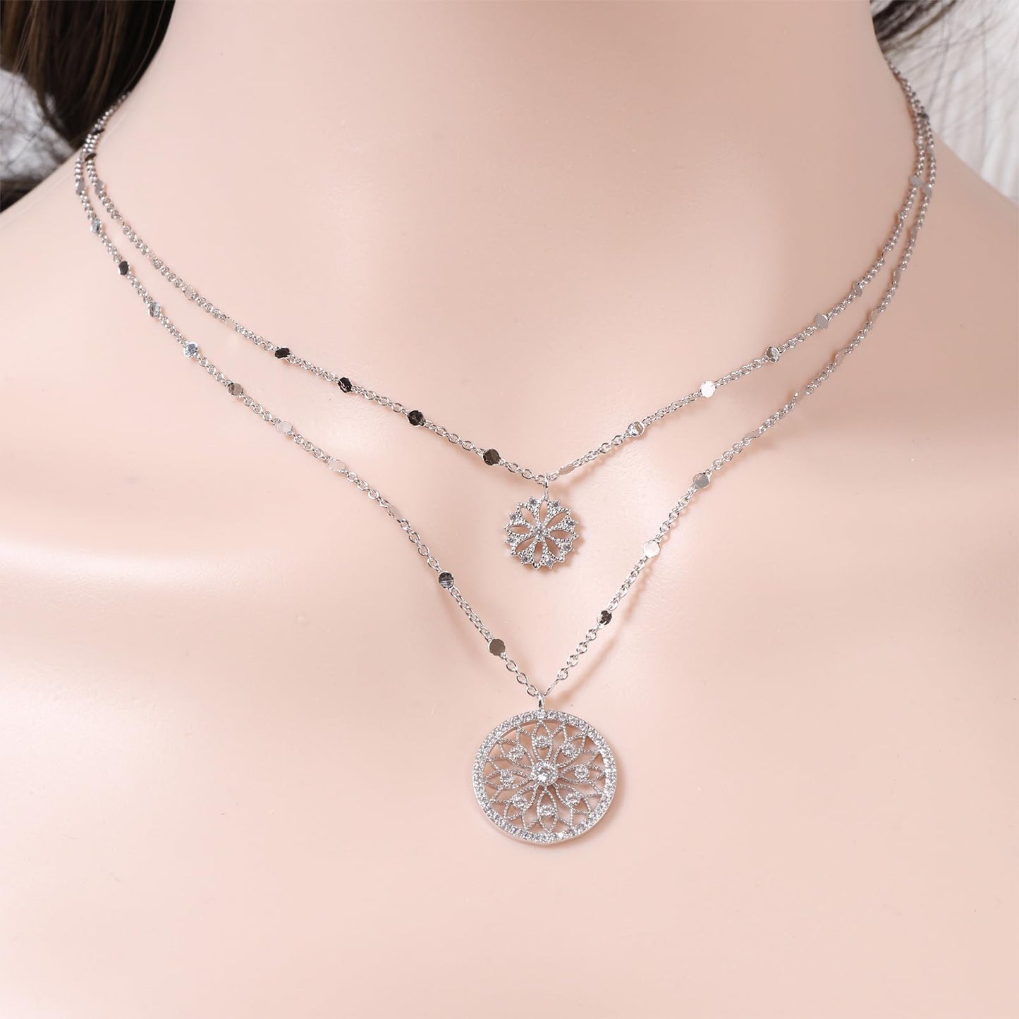 TaYolnFaSo Boho Round Hollow Flower Jewelry Set Double Layer Flower Choker Necklace Earrings Set Wedding Jewelry Gift for Women