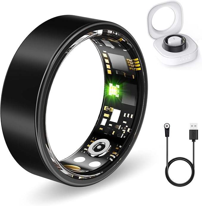 Smart Health Rings for Women Men, Fitness Tracker with Heart Rate, Blood Oxygen, HRV, Sleep Tracker, Step Tracker, No Subscription Fee, IP68 Waterproof Smart Ring for iphone & Android (Black, 12#)