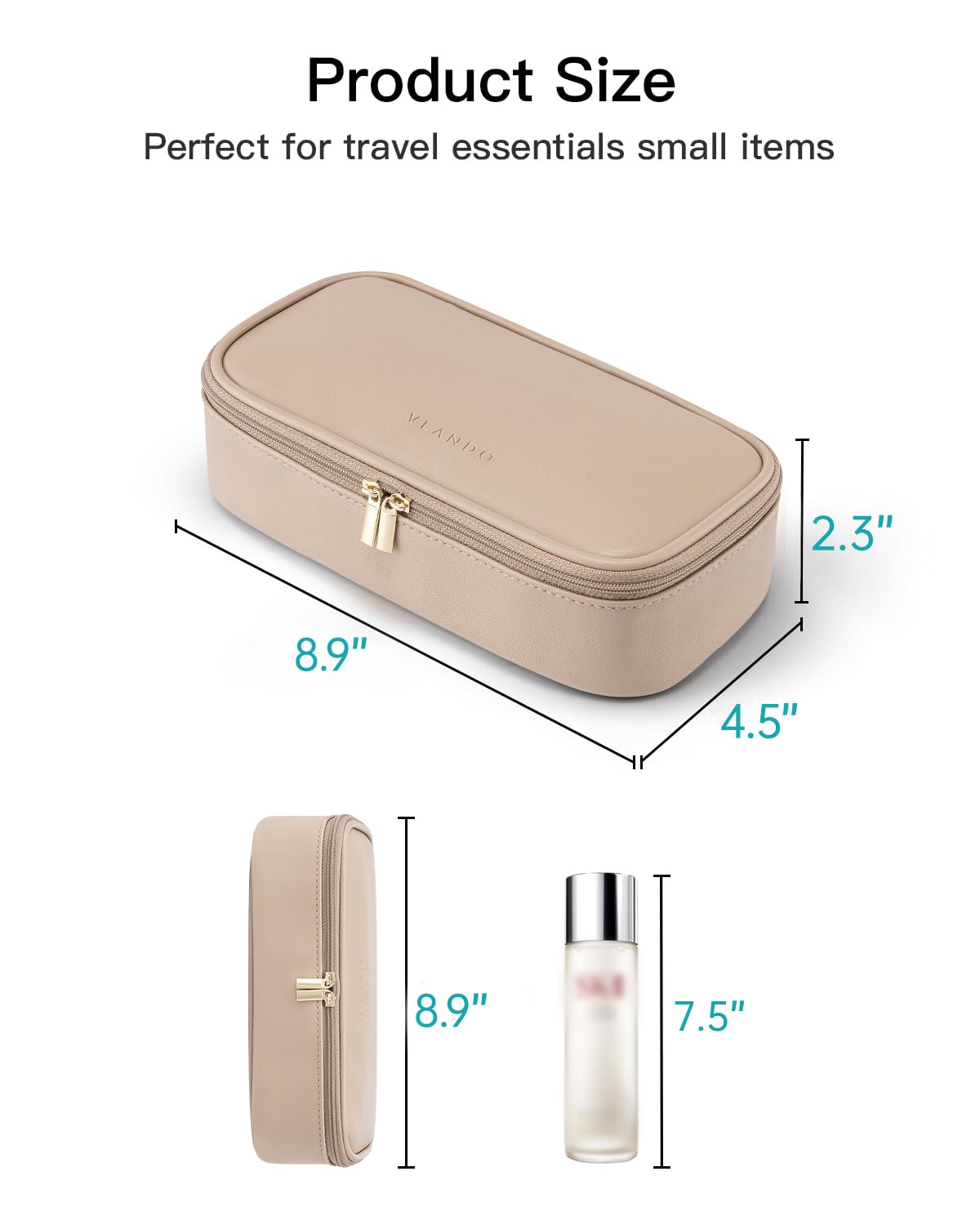 Vlando Travel Makeup Bag,Small Makeup Bag for Women,Gifts for Women Girls, Makeup Pouch Purse Travel Essentials Toiletries-Toffee