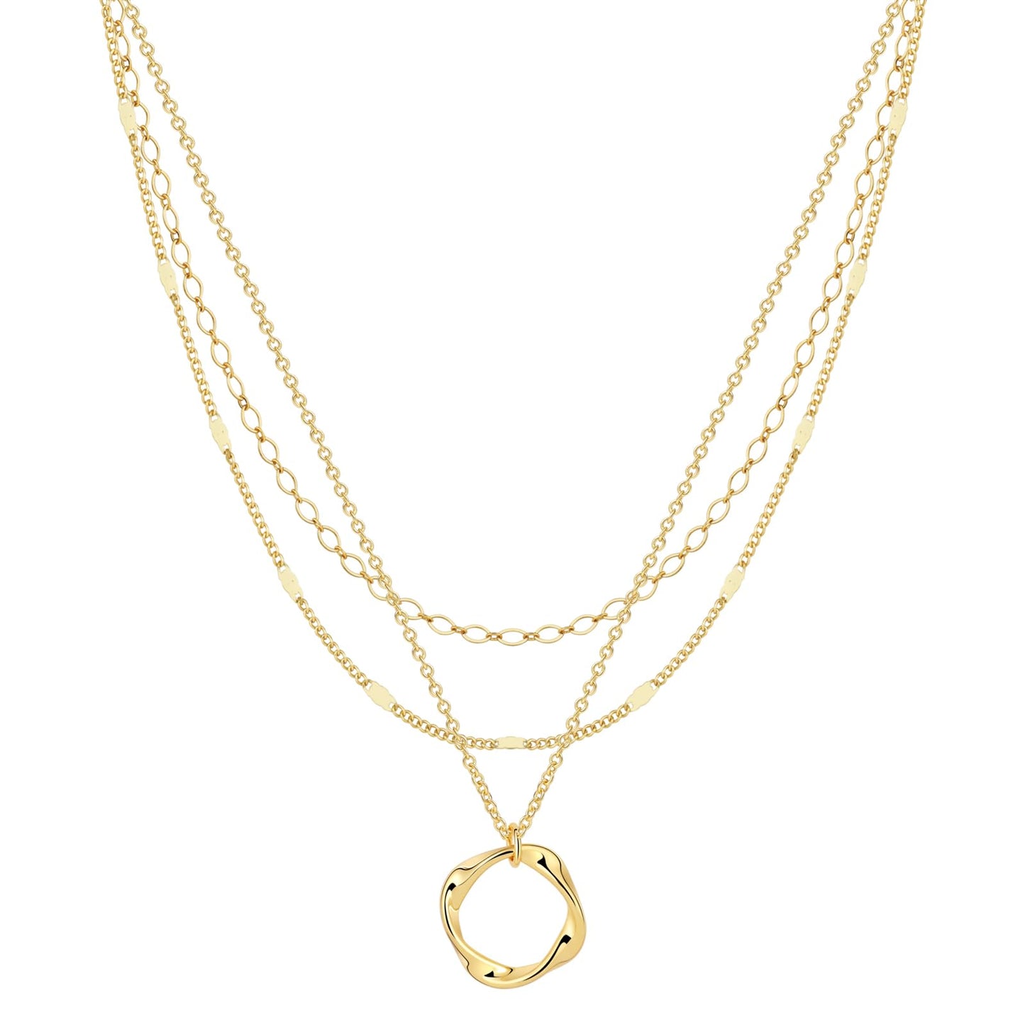 Layered Gold Necklaces for Women Stackable Dainty 14K Gold Plated Silver Chain Necklace Layering Cute Fashion Pendant Choker Necklaces Trendy Jewelry Set Gifts for Women (Oval paper clip flat strip square, golden)