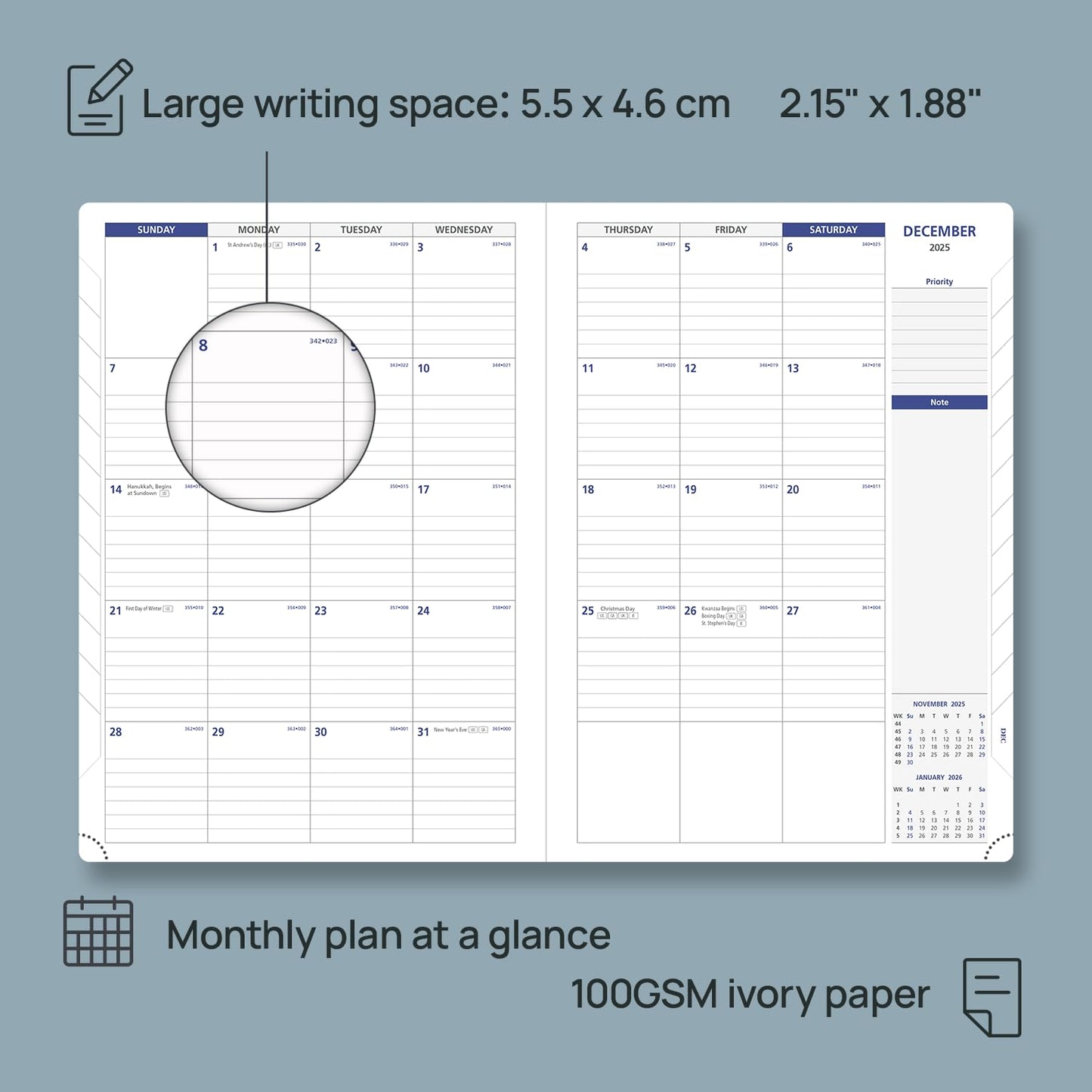 POPRUN Monthly Planner 2026-2027 (Large-8.25'' x 11.75''), 16 Months Calendar (Dec 2025-Mar 2027) Appointment Book with Stair Tabs, Inner Pockets, Pen Holder, PU Leather Softcover - Black