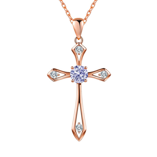 QUALISE Cross Necklace for Women,925 Sterling Silver Birthstone Necklace,Violet-June Birthstone Cross Necklace, Faith Religious Fine Jewelry Valentines Day Gifts Birthday Holiday Gifts for Her
