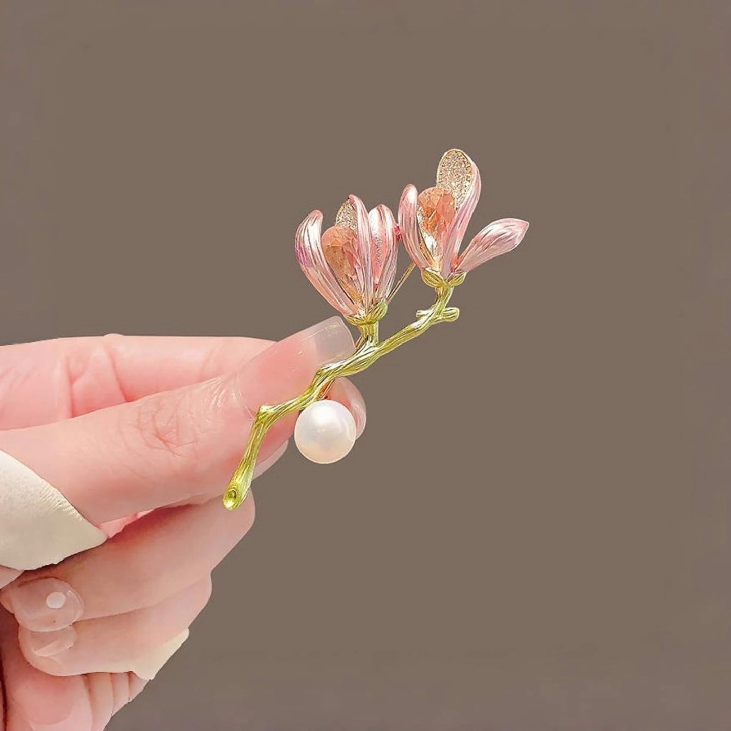 Elegant Flower Brooch for Women, Vintage Premium Enamel Boutonniere, Coat and Suit Pendant Necklace, Jasmine Magnolia Lily Osmanthus Designs (Magnolia-3)