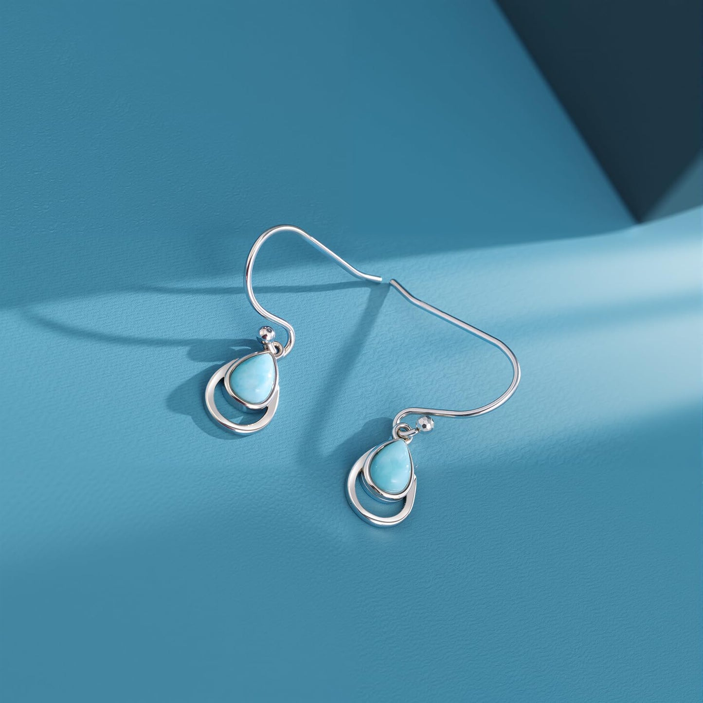 Gemsme Blue Larimar Dangle Earrings - 925 Sterling Silver Hypoallergenic Teardrop Drop Earrings for Women