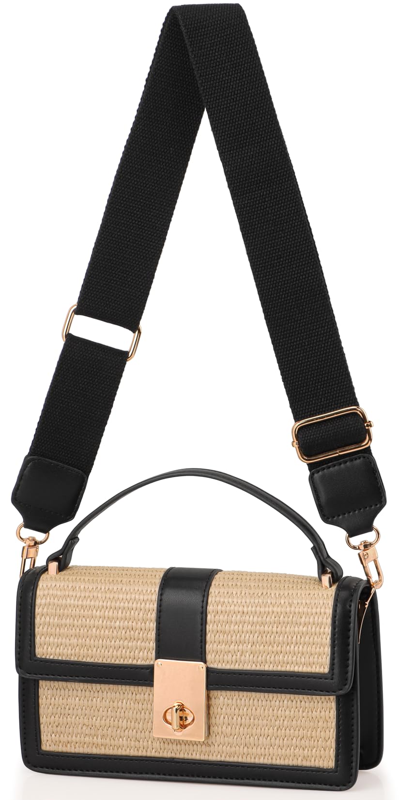 MOJISOLO Straw Crossbody Bag for Women Top Handle PU Leather Shoulder Purse with Adjustable Strap Black