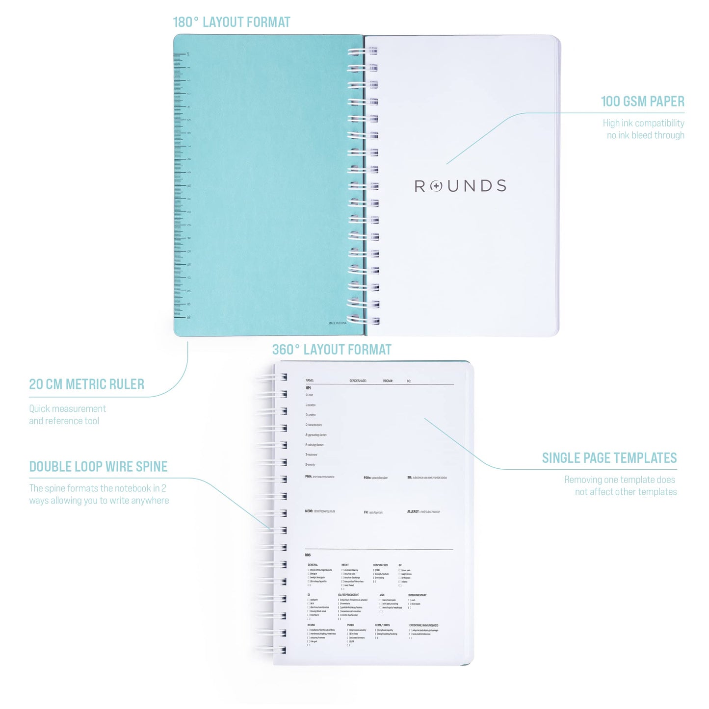 H&P Notebook Spacious Medical History and Physical Notebook (8.5" x 5.5") 110 Templates Minimalist Leather Cover