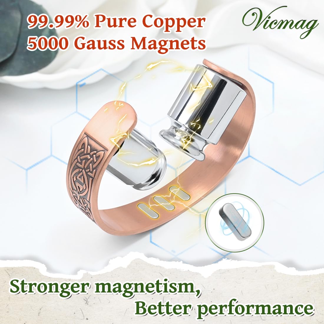 Vicmag Copper Bracelet for Men 9X Strength Magnetic 99% Pure Copper with 5000 Gauss Magnets, Tree of Life Present Box Adjustable(Celtic Tree)