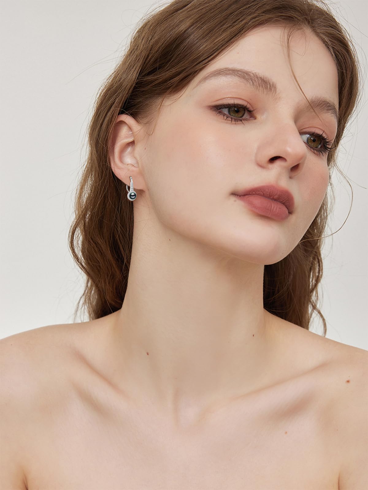 Tahitian Black Pearl Earring 18K White Gold Plated 925 Sterling Silver Earrings AAA+ Handpicked Pearl Earrings Leverback Earring Jewelry Gifts for Wife Women Anniversary Birthday