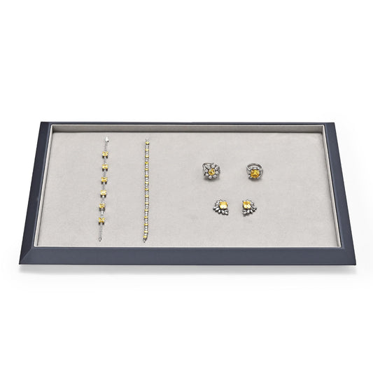 Oirlv Gray Leather Jewelry Display Tray with Microfiber Lining, Premium Square Corner Organizer