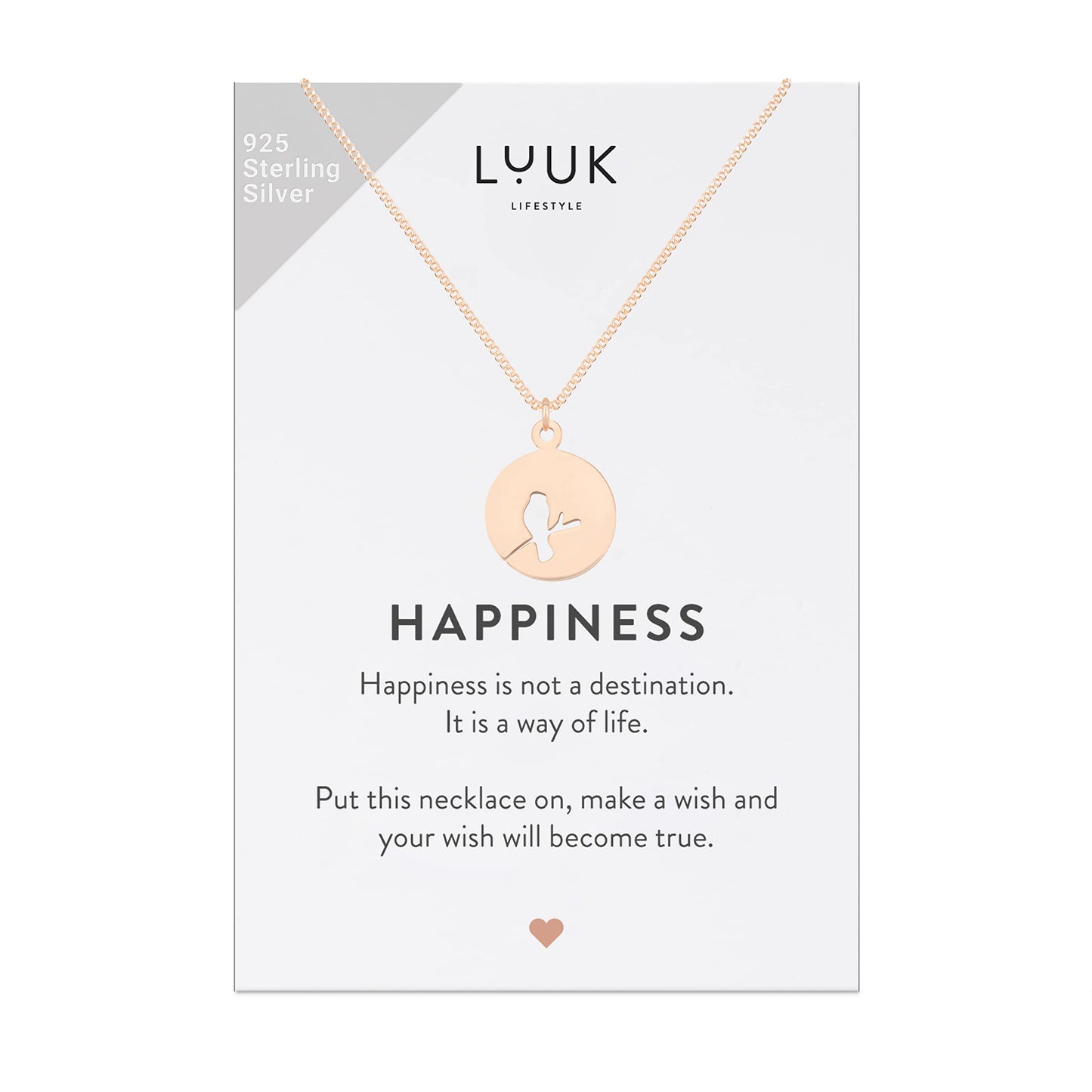 LUUK LIFESTYLE Trendy Necklace with bird pendant for her, 925 Sterling Silver, chic and trendy jewelry present for women, 19”, Valentine's Day gift, birthday, friend and fiancée, rose gold