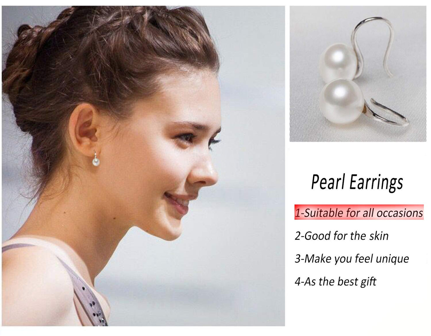925 Sterling Silver Hoop Handpicked AAA+ Quality 7.5-8mm White Freshwater Cultured Pearl Dangle Drop Earrings Jewelry for Women