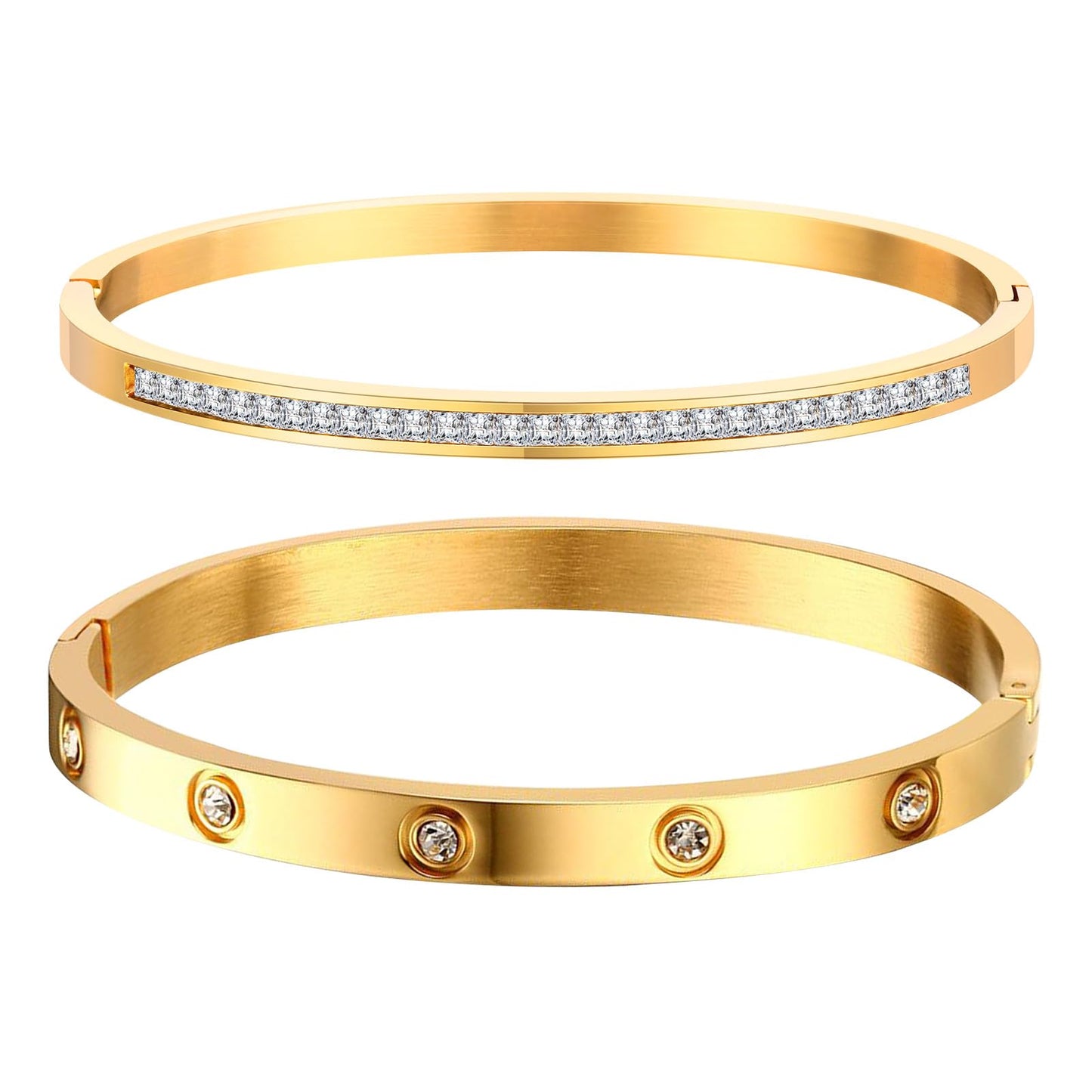 MPRAINBOW Gold Bracelets for Women, 2Pcs 18K Gold Plated Cubic Zirconia Bangle Crystal Friendship Bracelet Jewelry,Wedding Party Christmas Birthday Gifts for Girlfriend Sister Daughter