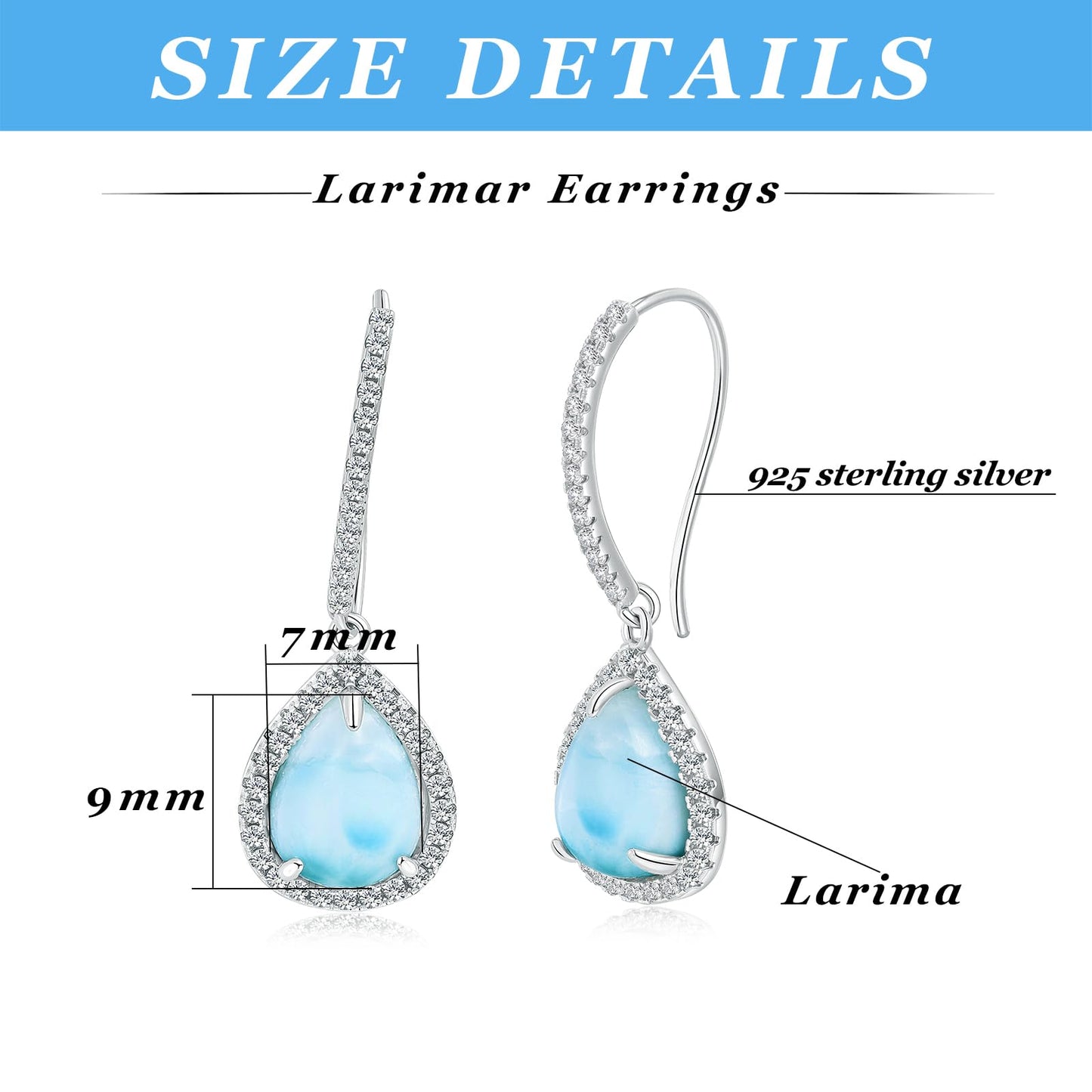 Gemsme Larimar 925 Sterling Silver Gemstone Drop Earrings for Women