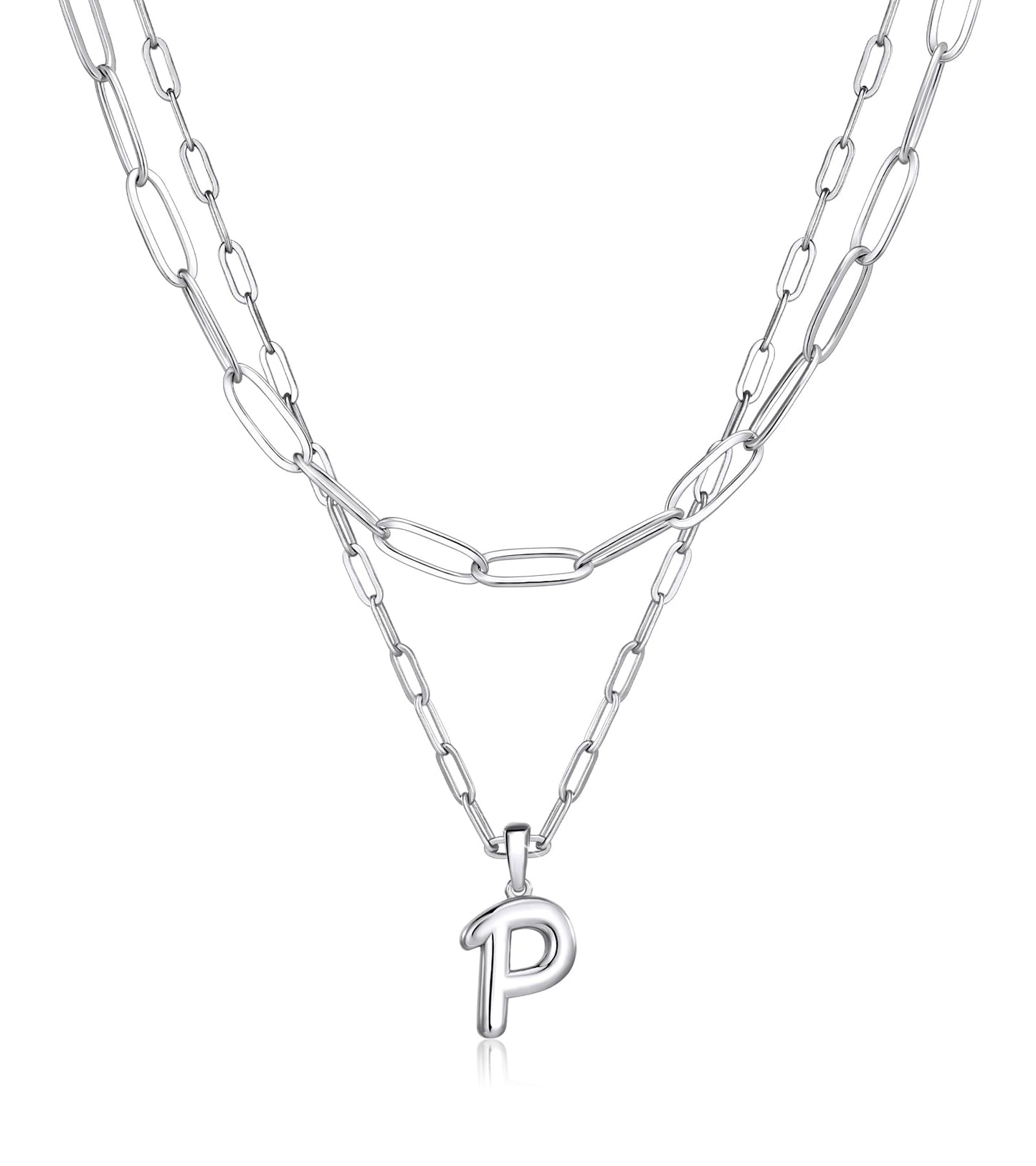 adoyi Silver Initial Necklace for Women 14k Gold Plated Layered Bubble Letter Necklaces Trendy Jewelry Chain Name P Pendant Necklace Stack Birthday Valentines Gifts