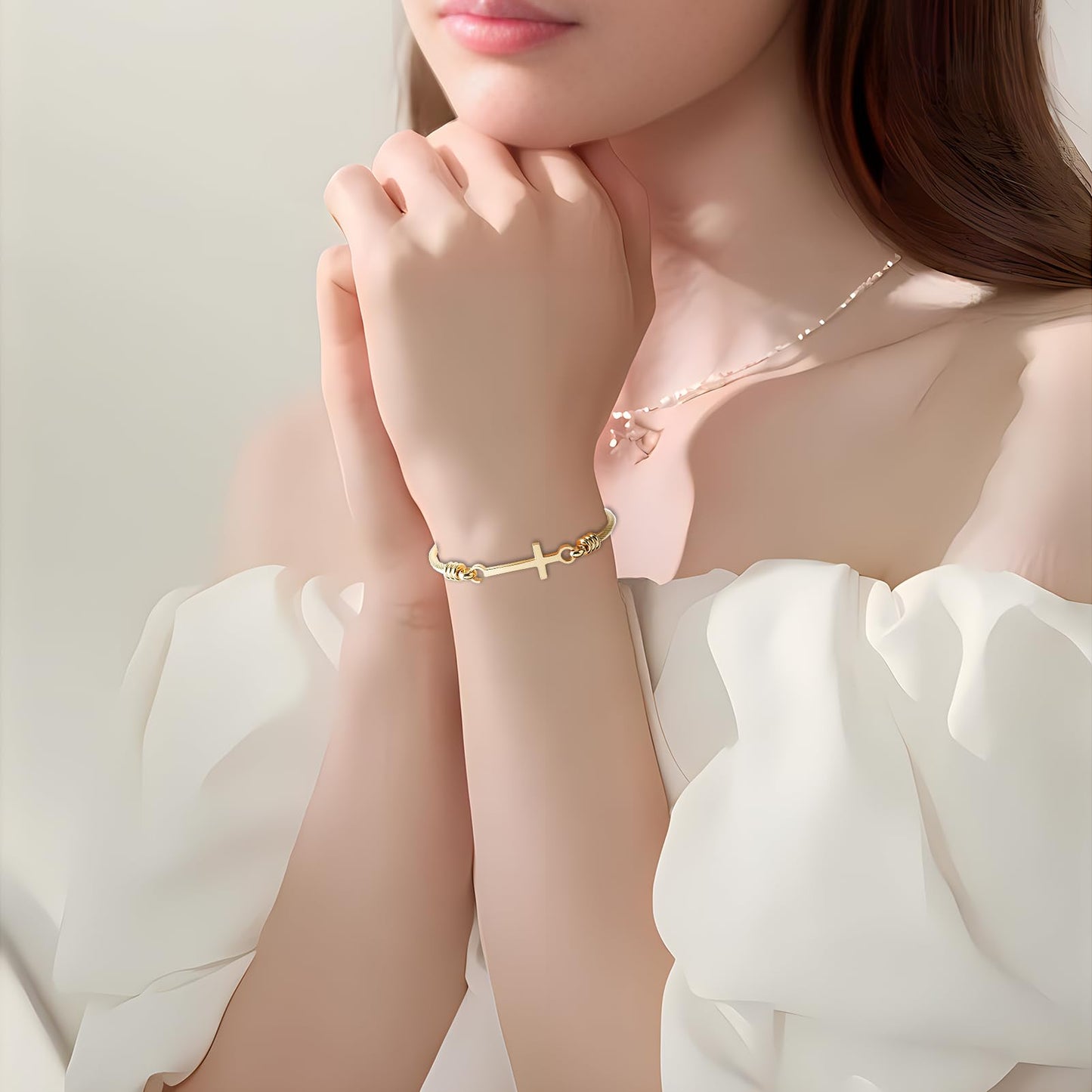 DS Religious Gift for Her Christian Cross Bracelet Bible Verse God is Within Her She Will Not Fall Inspirational Bracelets For Women Stainless Steel Jewelry Gift To Daughter Best Friend (Gold)