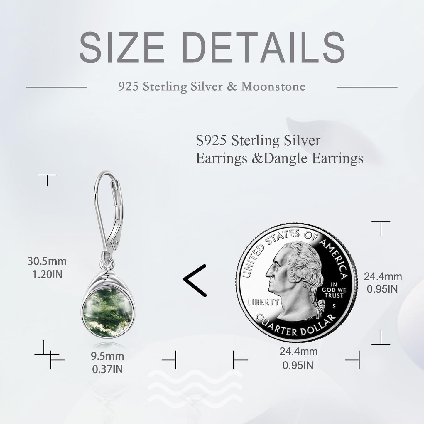 POPLYKE Moss Agate Earrings for Women Sterling Silver Round Moss Agate Leverback Earrings Dangle Earrings Jewelry