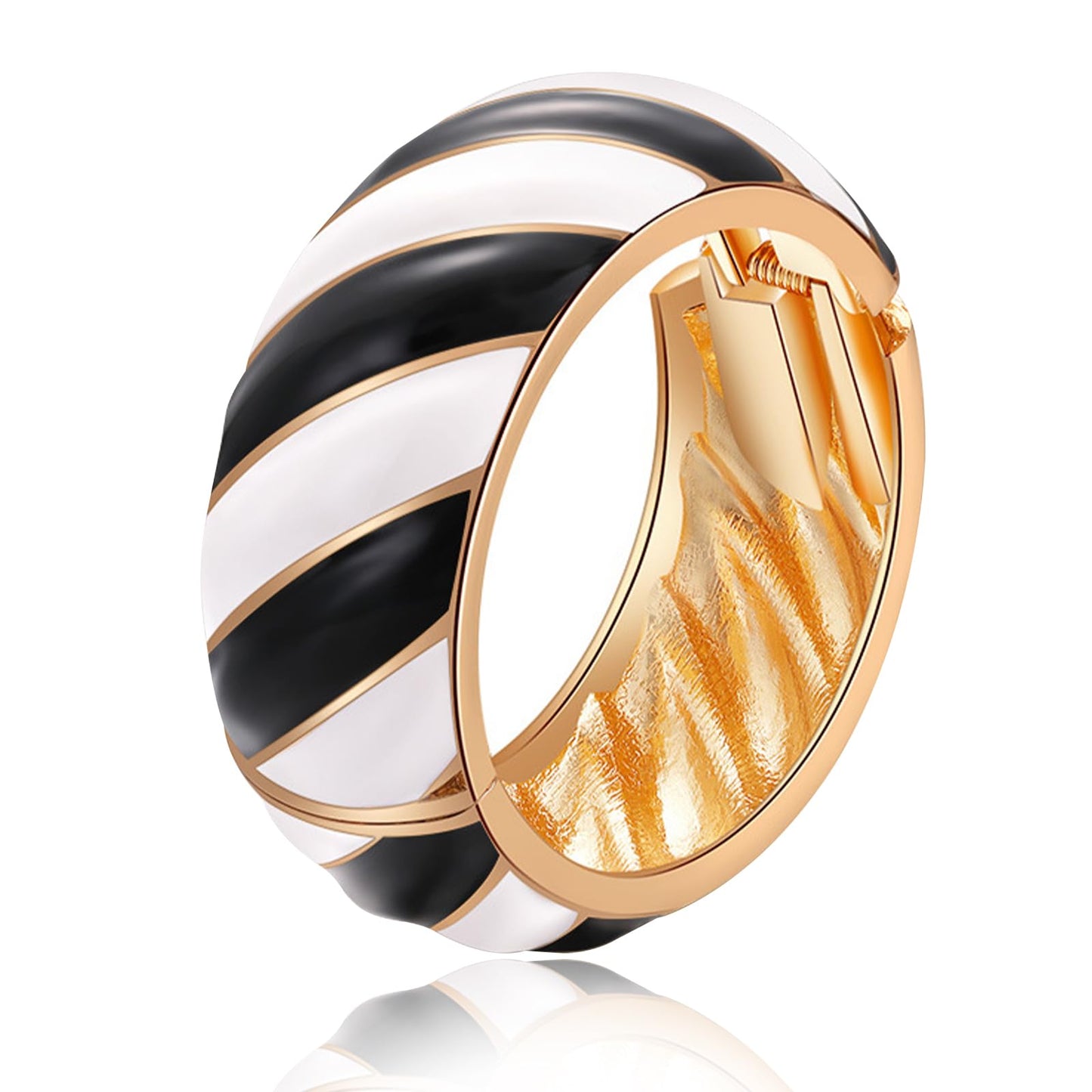 crataly Gold Cuff Bracelets for Women-Black and White Bracelet Chunky Enamel Bracelet For Valentines Day Mother's Day Christmas Birthday Gifts