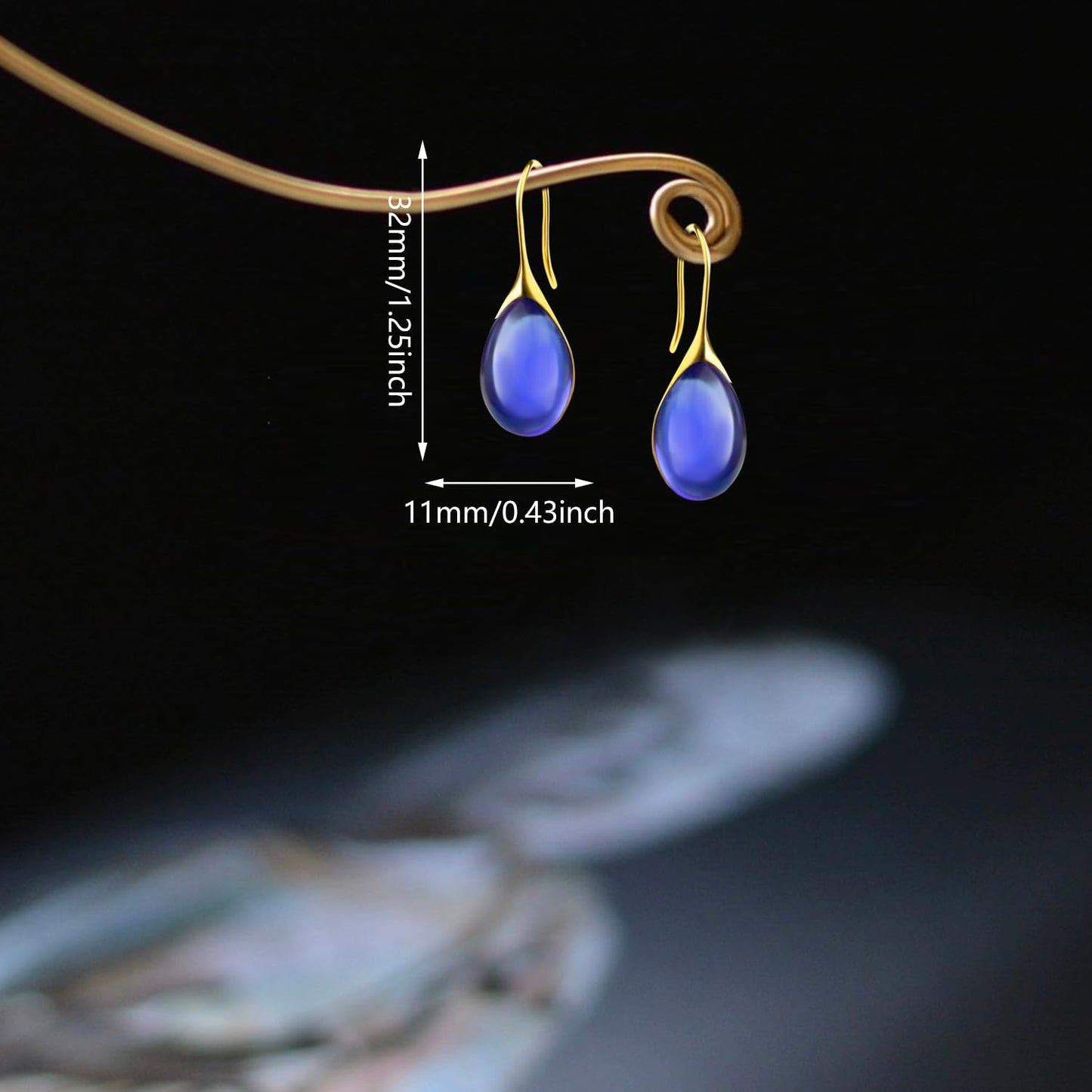 JIMARIN Lightweight Vintage Sparkly Crystal Rhinestone Teardrop Dangle Drop Earrings Bohemian14K Gold Geometry Hook Earring for Women (Gold Blue)