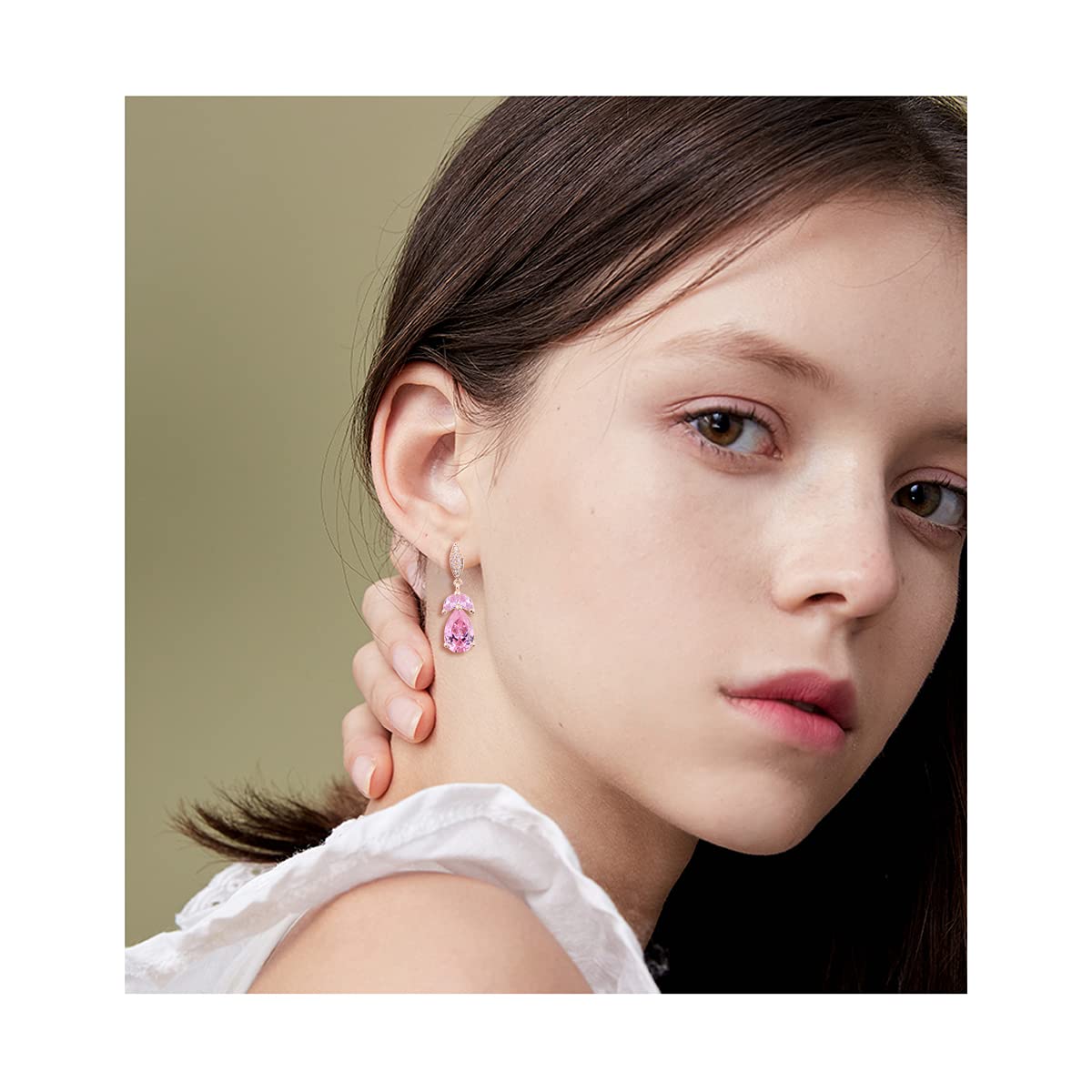 Marquise Teardrop Earrings Pink Elegant 14k Gold Plated Teardrop Cluster Floral Leaf CZ Crystal Rhinestone Wedding Earring for Bride Bridesmaids Mother of Bride Party Prom
