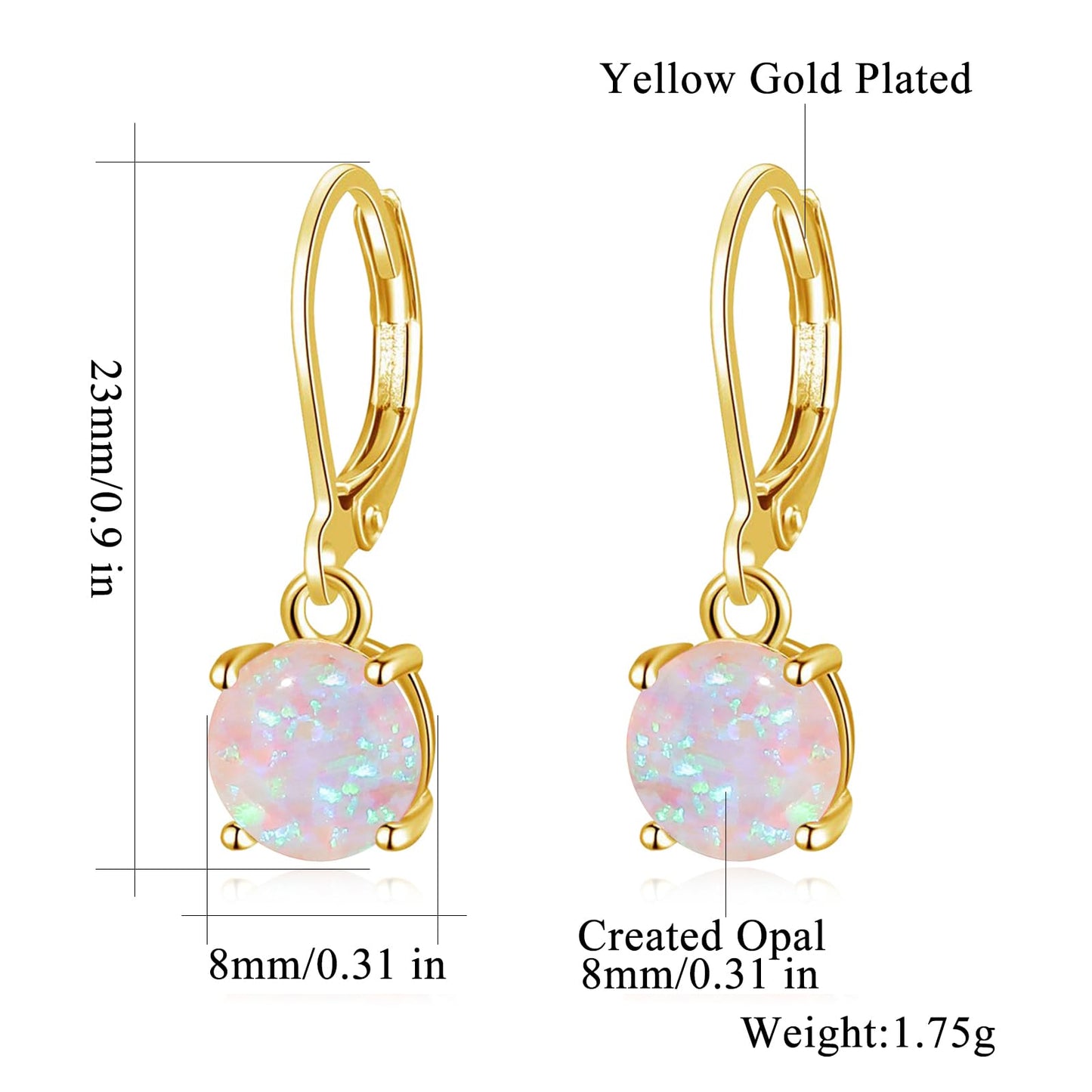 CiNily Round-Cut Opal Dangle Earrings for Women Hypoallergenic Pink Purple Fire Opal Rhodium Plated Leverback Gemstone Drop Earrings Jewelry Gift for St Patrick's Day Easter Mother's Day Graduation