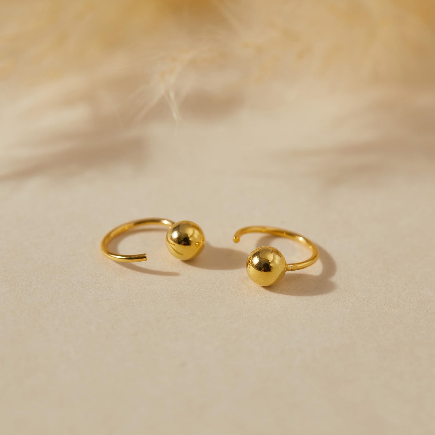 CHIC & ARTSY Backless Earrings for Women 18K Yellow Gold Plated 925 Sterling Silver Half Huggie Hoop Earrings 5mm Ball No Back Earrings Stay Close Hoop Earrings Nap Earrings