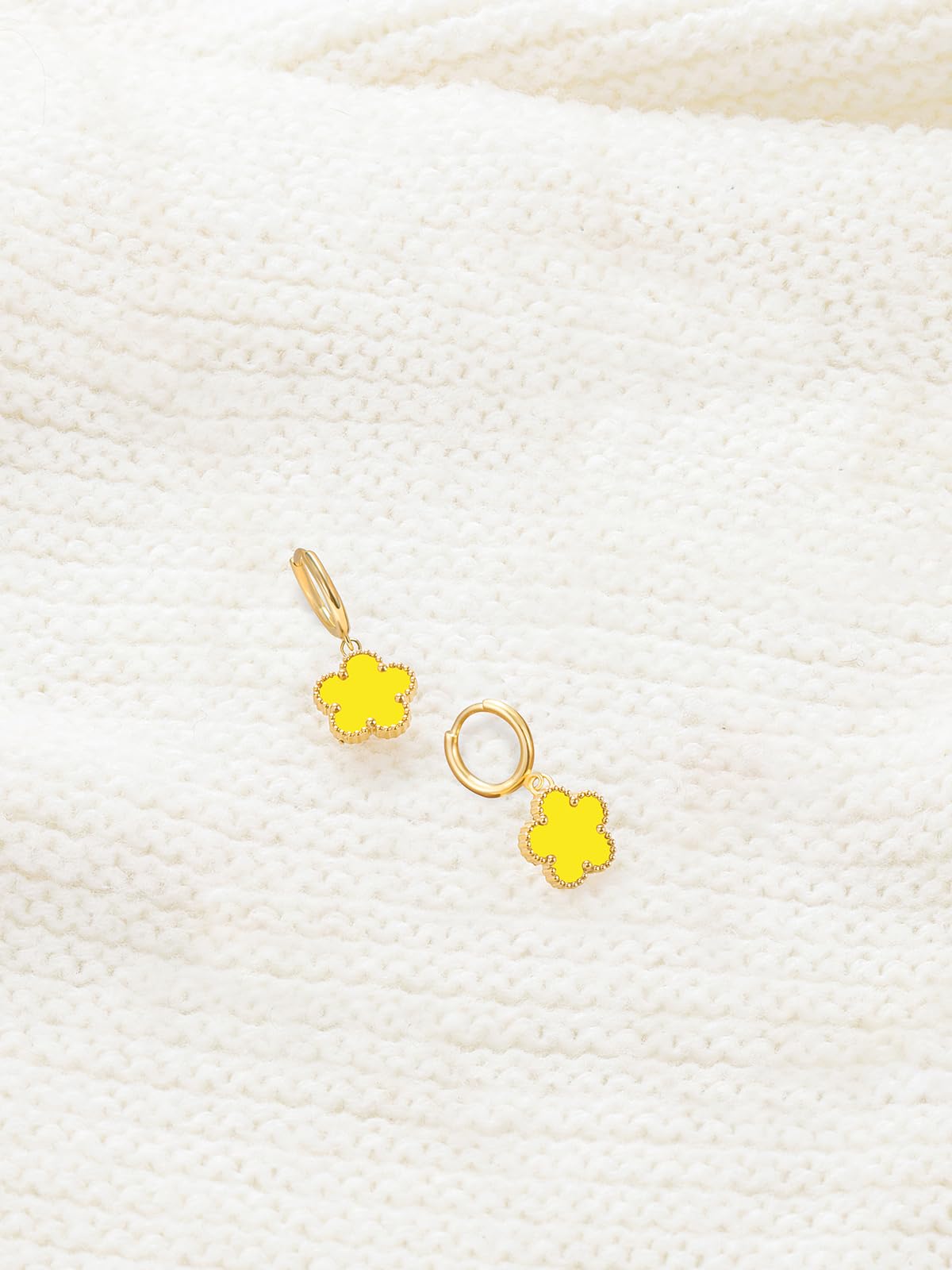 Gold Plated Five Leaf Clover Dangle Earrings for Women Lucky Flower Jewelry (Yellow-14K Gold Plated)