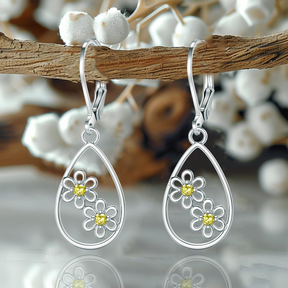 HELORET Daisy Earrings Leverback Earrings Daisy Dangle Earrings Flower Jewelry for Women Birthday Gifts