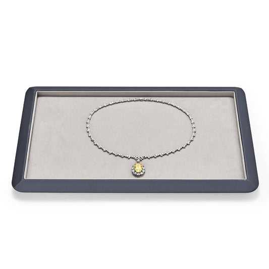 Oirlv Gray Leather Jewelry Display Tray with Microfiber Lining, Premium Rounded Corner Organizer