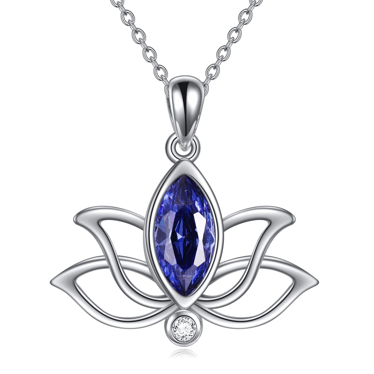YFN Lotus Necklace Sterling Silver September Birthstone Pendant Created Blue Sapphire Jewelry Gifts for Women (Sep)