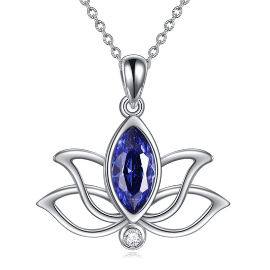 YFN Lotus Necklace Sterling Silver September Birthstone Pendant Created Blue Sapphire Jewelry Gifts for Women (Sep)