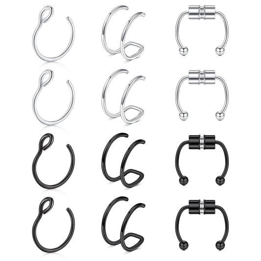 JFORYOU FORYOU Fake Nose Ring Fake Septum Fake Nose Piercing Rings for Women Faux Nose Piercing Clip on No Pierced Non Piercing Faux Body Piercing Jewelry for Women Men