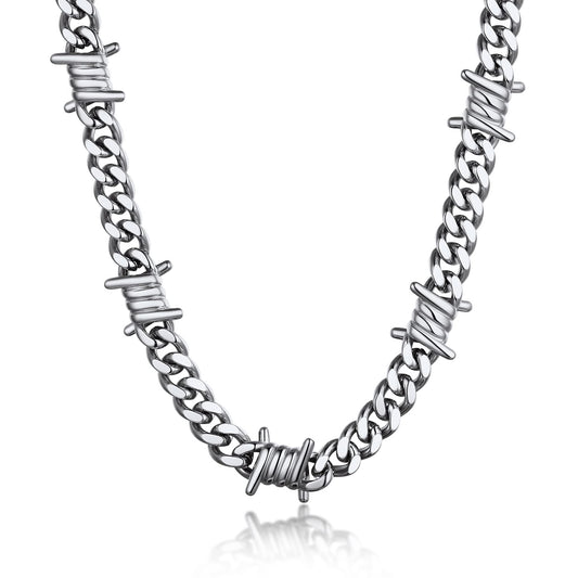 Bandmax Barbed Wire Chain Choker Necklace 16Inch 9MM Stainless Steel Barb Wire Link Chains Punk Emo Gothic Alt Grunge Street Style Thorn Chain Jewelry for Men Women
