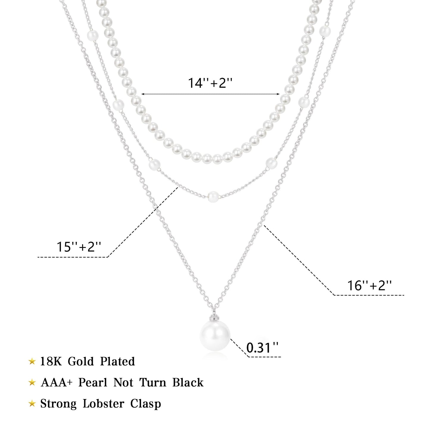 Fezodo Pearl Necklaces for Women Trendy, Dainty Silver Pearl Necklace Simple Layered Pearls Choker Necklace Stack Cute Pearls Wedding Bride Jewelry Silver Layered Necklaces for Women Jewelry Gifts