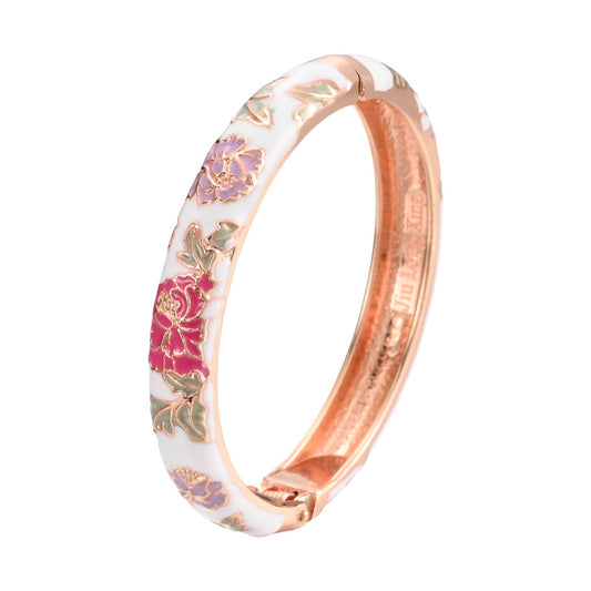 UJOY Vintage Bracelet Colorful Sunflower Cloisonne Women Hinged Bangles Enameled Bracelets Jewelry Gifts 55A113 White