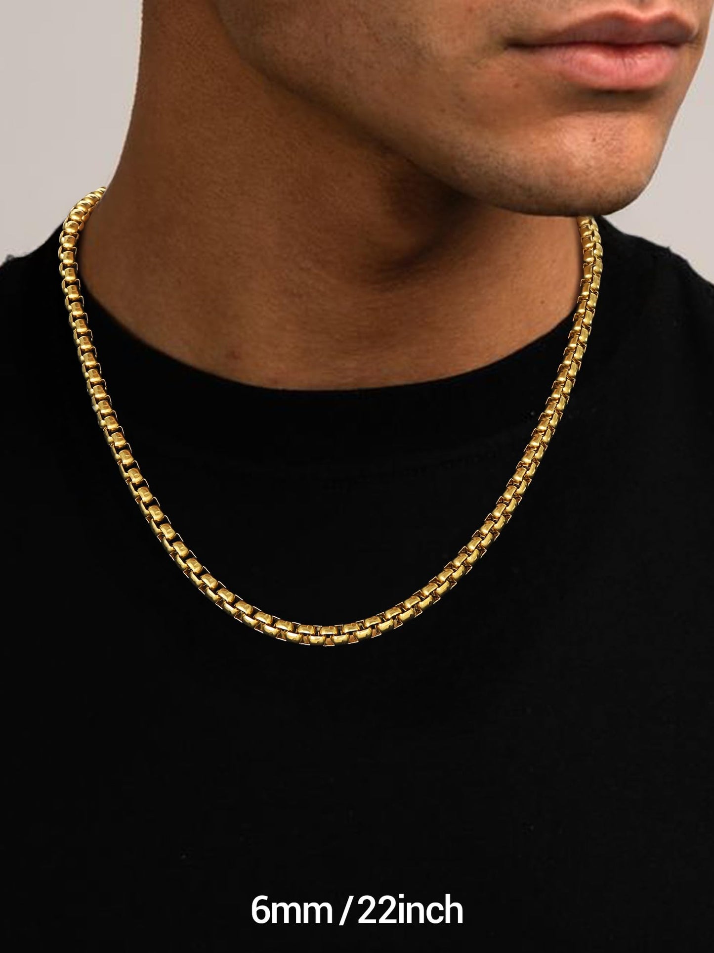 PROSTEEL Squre Rolo Link Chains, 18K Gold Chain Necklace Waterproof & Non Tarnish 6mm Stainless Steel Link Chains for Men and Women Jewelry with Gift Box 18in