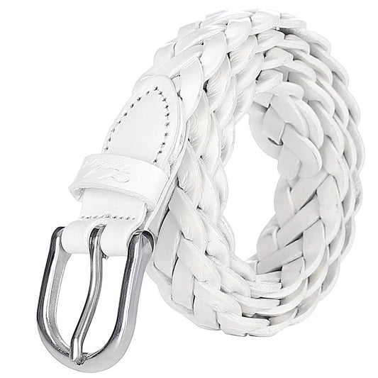 Falari Women's Leather Braided Belt 6007 - White-S