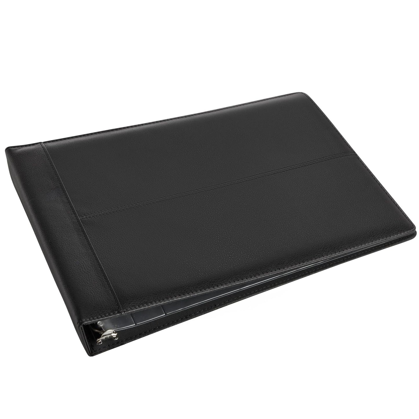 Juvale Check Binder - Black Faux Leather, 7-Ring, 14 x 10 in, Fits 600 Checks - Business Checkbook Binder & Cover with Pen Loop, Checkbook Holder & Organizer for Personal & Corporate Use